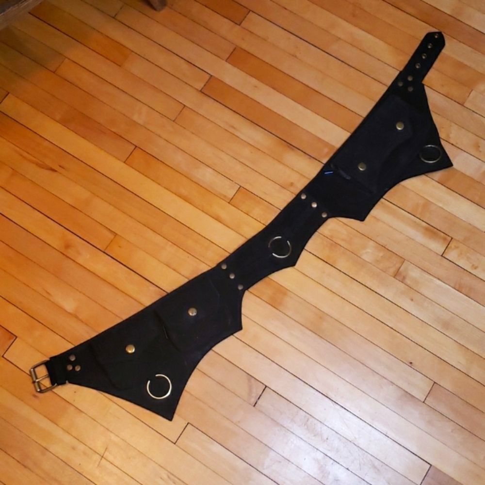 Black Suede Utility Belt, Waist Belt, Steam Punk, Festival, Burning Man, Fanny